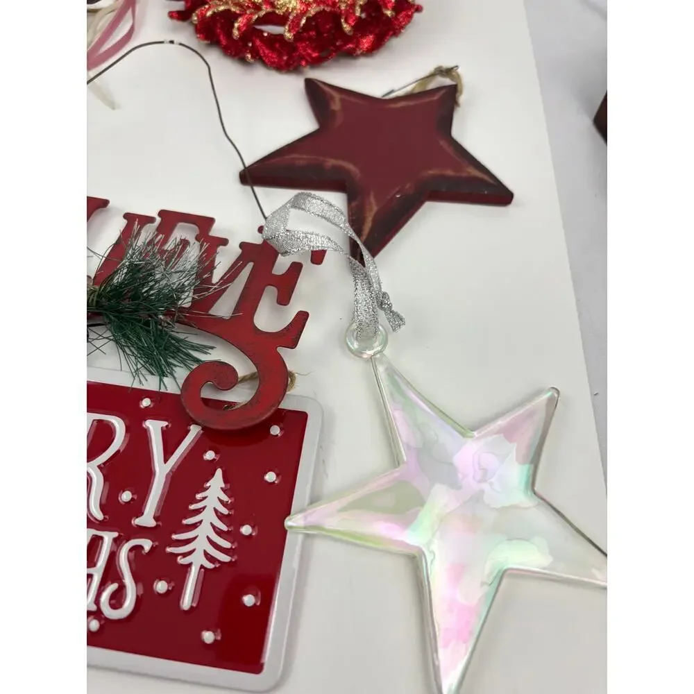 Lot of 22 Holiday Ornaments Christmas Stars Wooden Santa‎ Metal Bundle